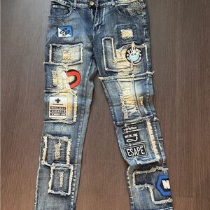 Trendy Blue Patched Skinny Jeans